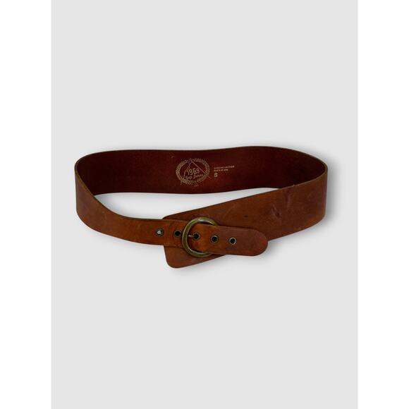 Y2k Vintage GAP Leather Wide Waist Belt Brass O-Ring Buckle Size Small main image 3